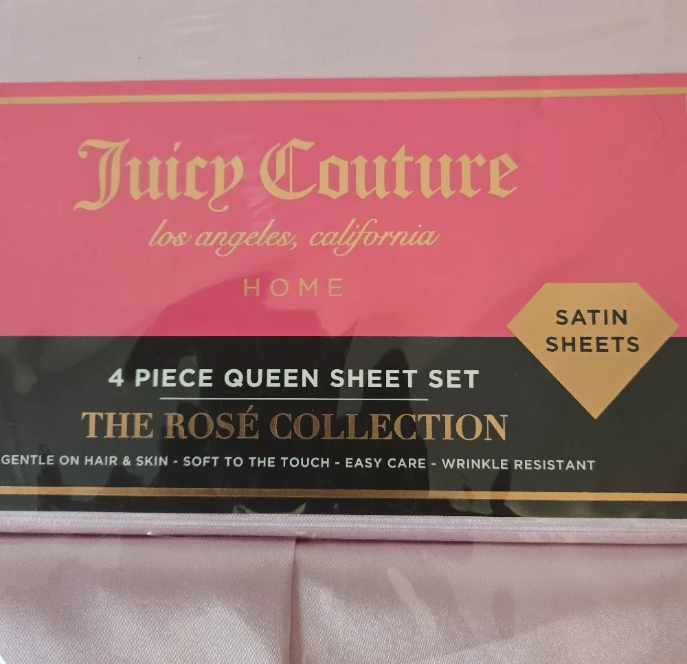 Juicy Couture Rosé Collection • Satin Sheet Set • Queen • 4‑Piece